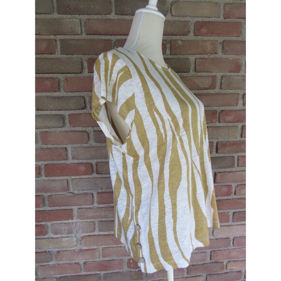 Tan White Zebra Animal Print Cap Sleeve Blouse 100% Linen Tahari Size M - Picture 16 of 16